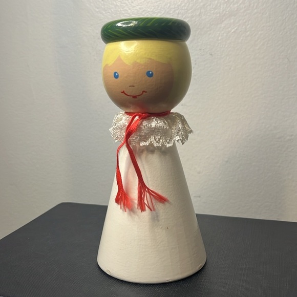 Vintage Wooden Peg Scandinavian Doll Tea Light Candle Holder Sweden - Picture 3 of 8